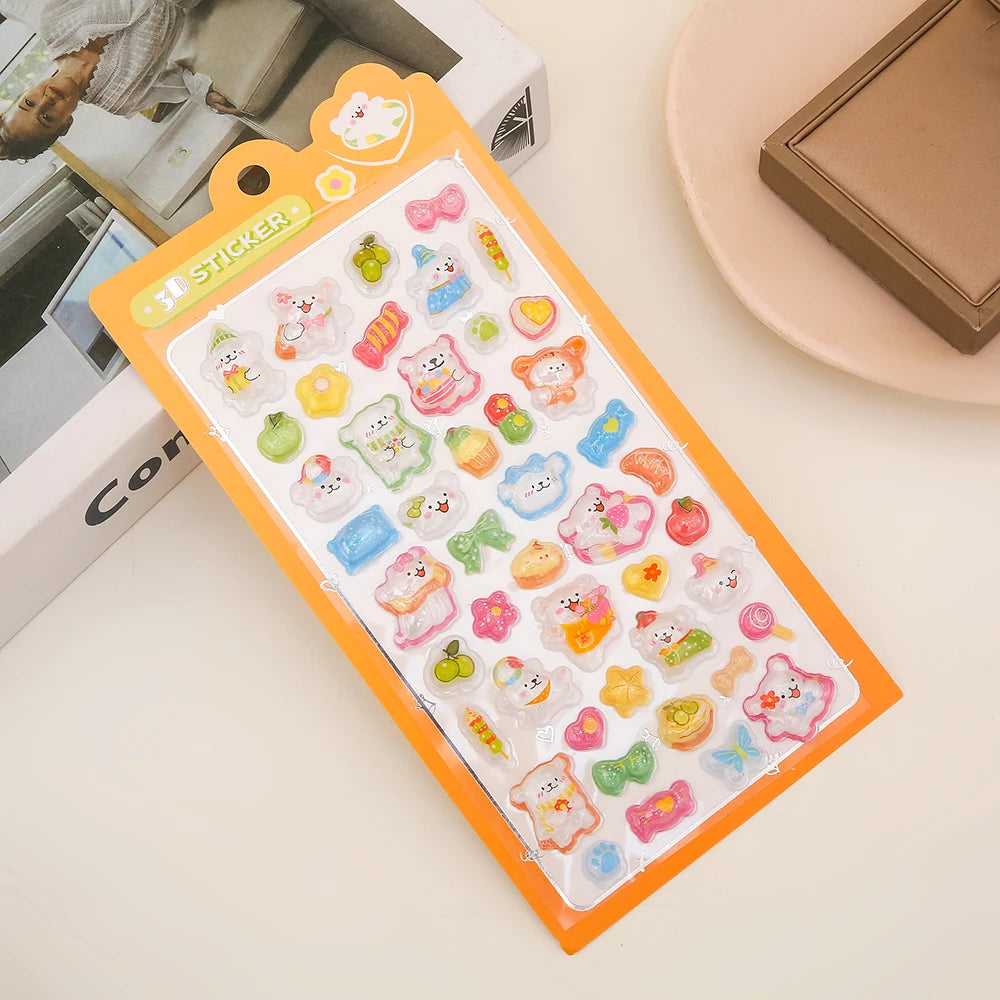 sticker 3d animaux mignons cartoon violet bleu rose vert clip