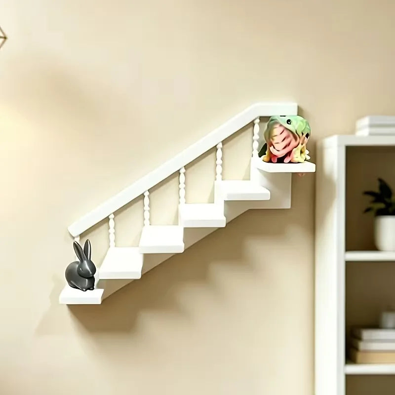rangement mural escalier blanc moderne fixé mur marches balustres main courante opaquet