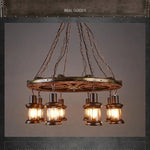 Suspension lumineuse industrielle marron doré verre translucide ampoules métal bois vintage
