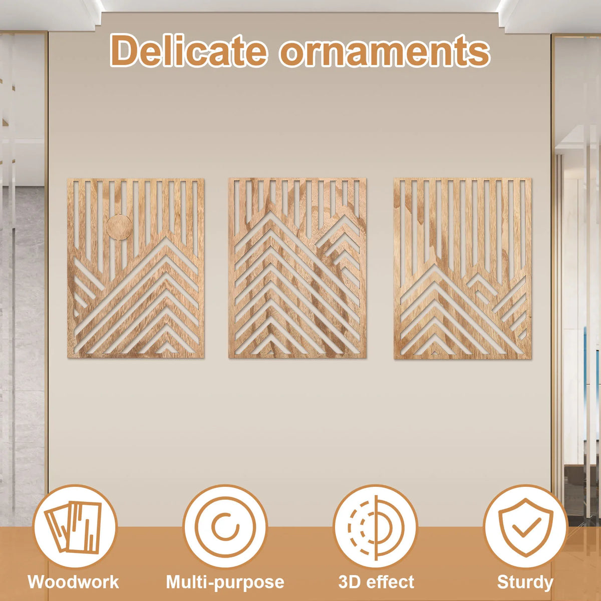 décorations murales bois sculpté motifs montagnes soleil moderne minimaliste nature ensemble pièces