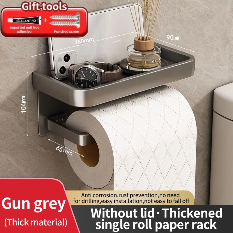 porte rouleau papier toilette gris porte mouchoirs étanche aluminium étagère intégrée moderne minimaliste fixations