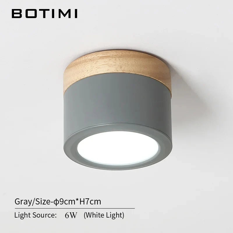 Spot LED moderne bois naturel abat jour métal gris blanc lumière