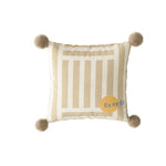 taie d'oreiller carrée velours moderne rayures pompons vert beige noir