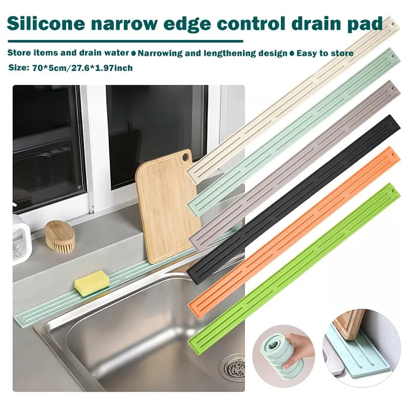 tapis drainage silicone vert gris noir orange rayures horizontales moderne pratique évier comptoir bar