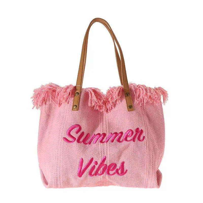 sac plage toile réutilisable pliable boho chic poignées cuir multiple usage femmes pique nique