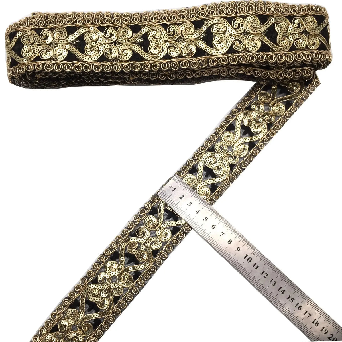 ruban dentelle brodé adhésif motif floral noir or couture mariage décoration couture