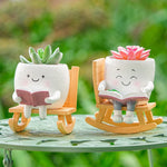 cache pot résine blanc souriant plante artificielle chaise bascule livre miniature décoratifextérieur