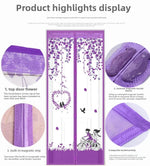 rideau porte magnétique violet fleurs feuilles moderne opacité ventilation anti insectes