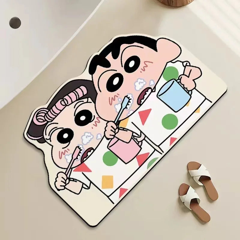 tapis bain absorbant eau rapide sec cartoon personnages shin chan géométrique bulles antidérapant
