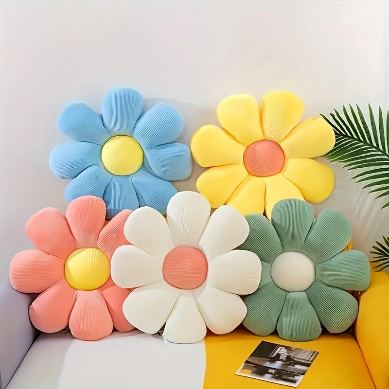 coussin moderne polyester fleuri bleu jaune blanc rose 40cm 40cm