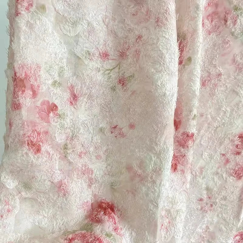 tissu polyester fleurs rose vert blanc classique romantique opacité tringle décoration mode création textile