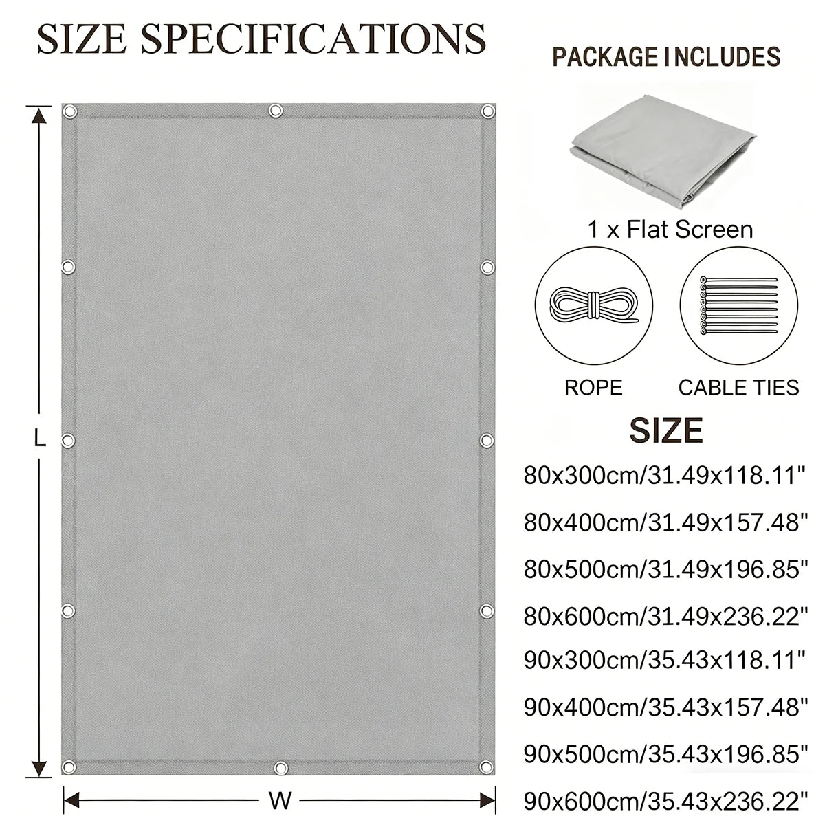 écran confidentialité gris moderne toile imperméable corde pinces uv protection balcon 80x300cm
