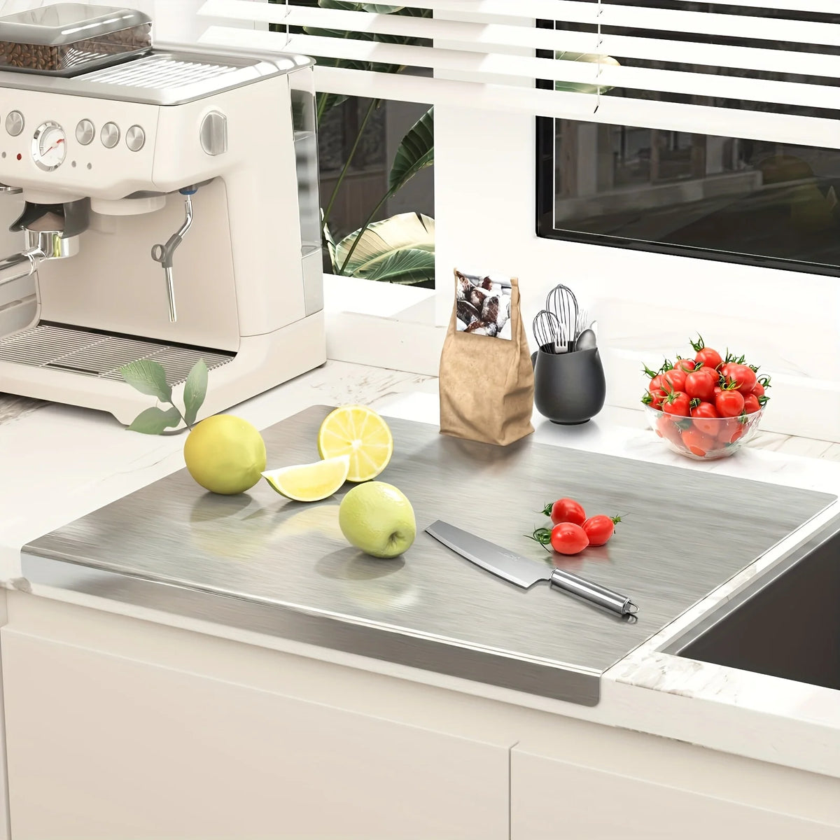 planche découper acier inoxydable antidérapante facile nettoyer sécurité moderne cuisine argenteux lisse