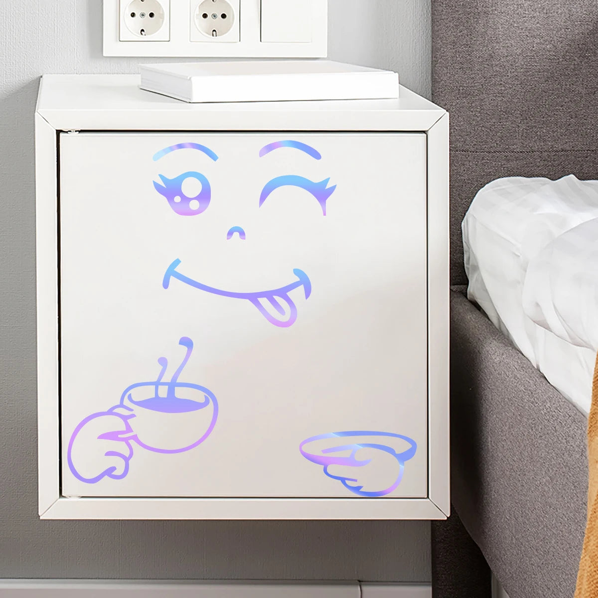 autocollants muraux souriant dessin animé violet bleu blanc modernes semi transparents chambre enfant decoration