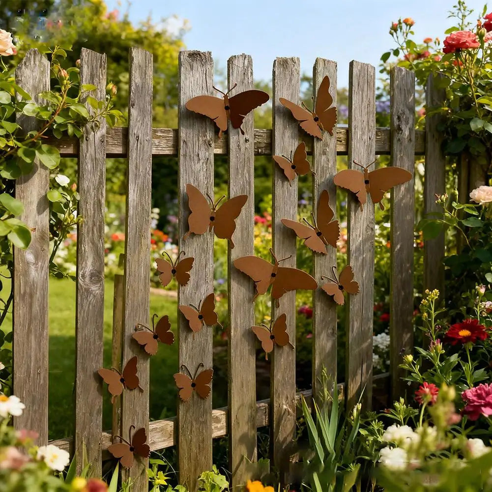décoration murale papillons métal moderne minimaliste vieilli marron clair différentes taillesextérieur jardin courtyard
