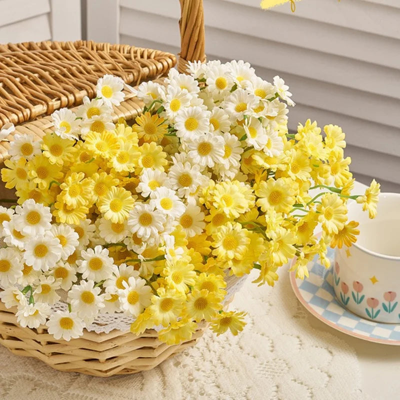bouquet marguerites artificielles blanc jaune décoration intérieure mariage classique naturel élégant fleurs polyester