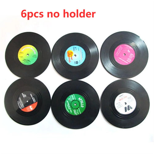 coasters vintage noir étiquettes disques vinyle respectueux environnement pack 12pcs opaques sans holder