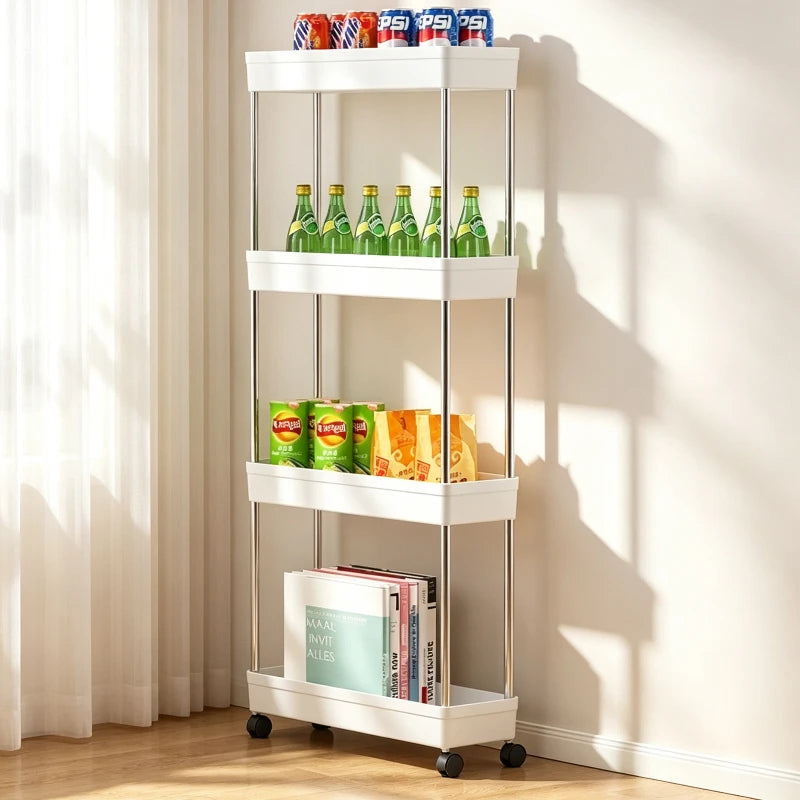 chariot roulettes moderne blanc noir rangement cuisine salle bain organisation boîtes bouteilles serviettes produits