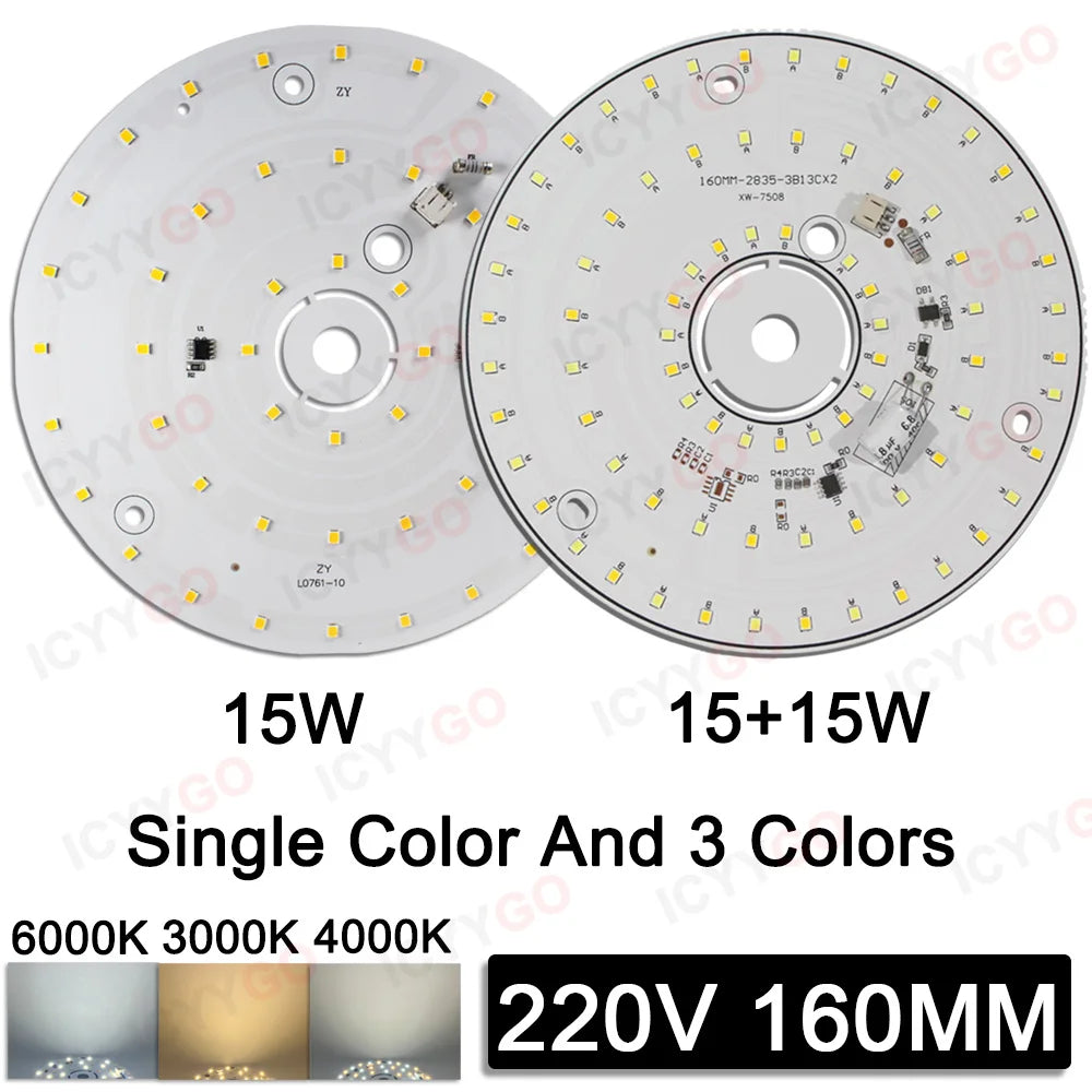 plaque led sans ballast 6w 10w 12w 15w blanc 3000k 4000k 6000k moderne 44mm