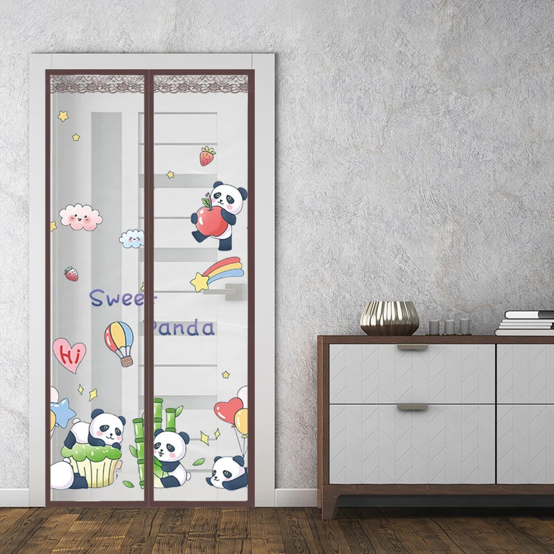 rideau porte magnétique gris blanc marron panda ballons coeurs floral clips moderne enfantin