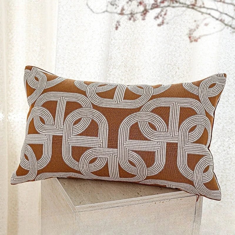 housse coussin rectangle polyester marron motif géométrique blanc contemporain décoration intérieure voiture
