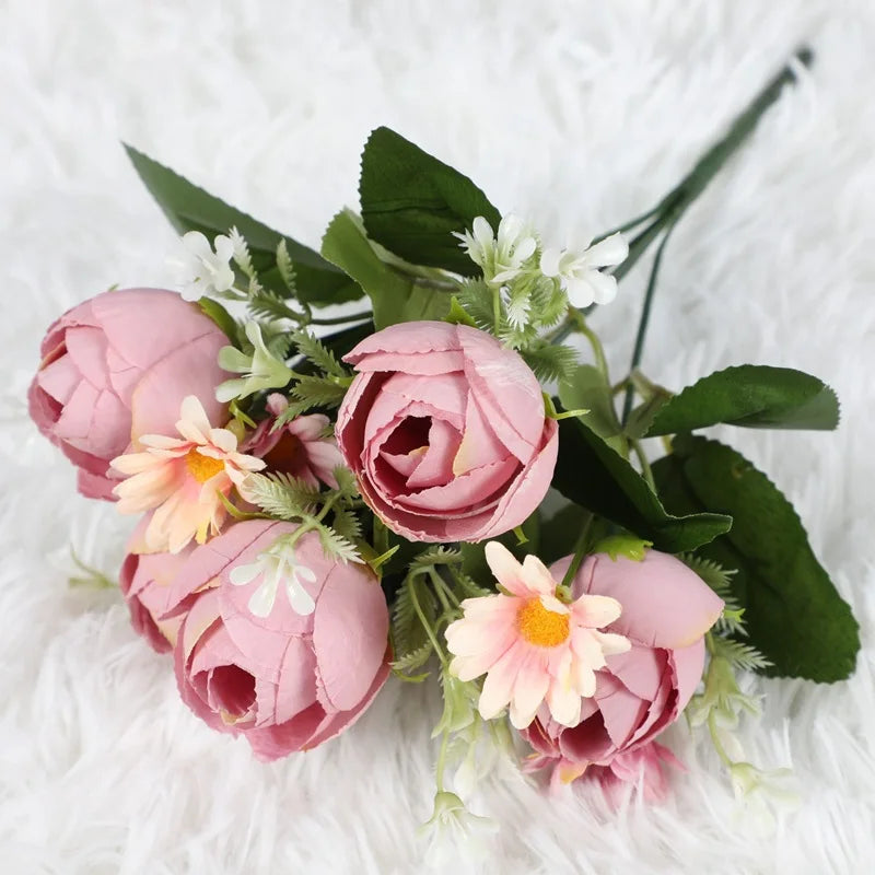 décoration intérieure bouquet fleurs artificielles roses blanches feuilles vertes modernes 29cm 3pcs