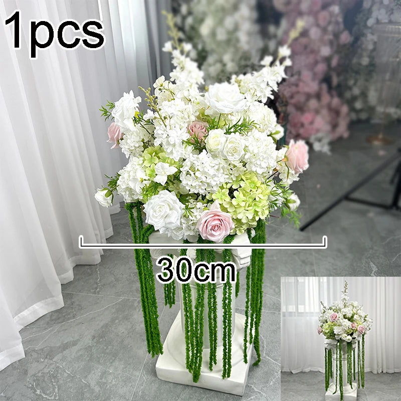 décoration événement tapis floral colonnes fleuries mariage anniversaire rose blanche romantique classiqueextérieur