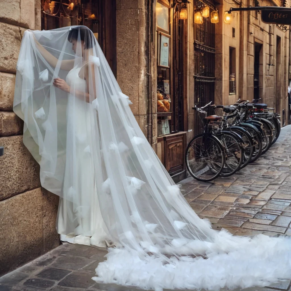 voile mariée blanc plumes bohème romantique femme occasionnel original trendy