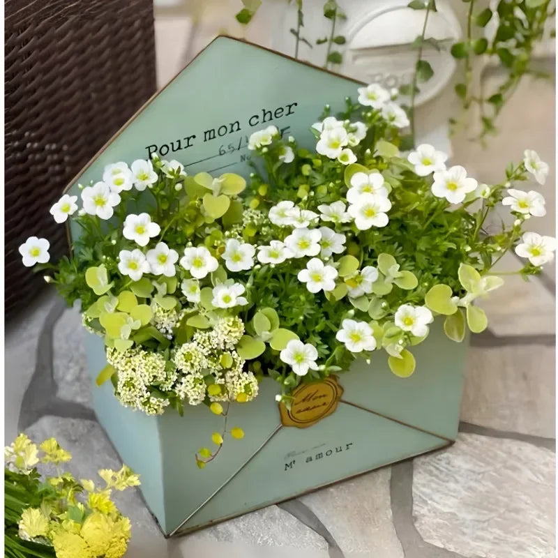 boîte fleurs enveloppe vintage blanc vert romantique mon cher m'amour