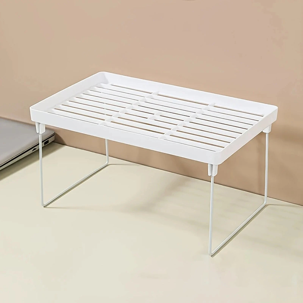étagère pliable moderne blanche grille minimaliste clips rangement cuisine réfrigérateur organisation aliments