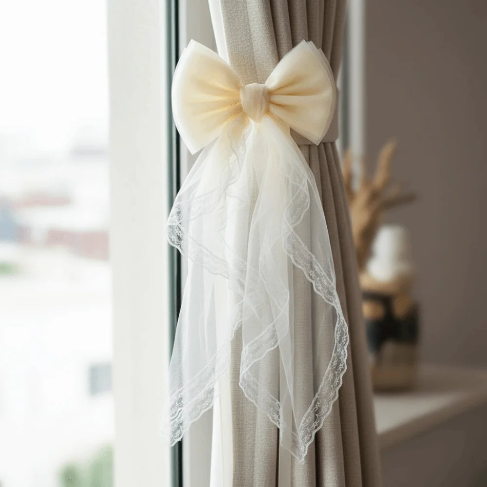 attaches rideau tulle dentelle bow décoratif romantique shabby chic blanc rose vif rouge vert