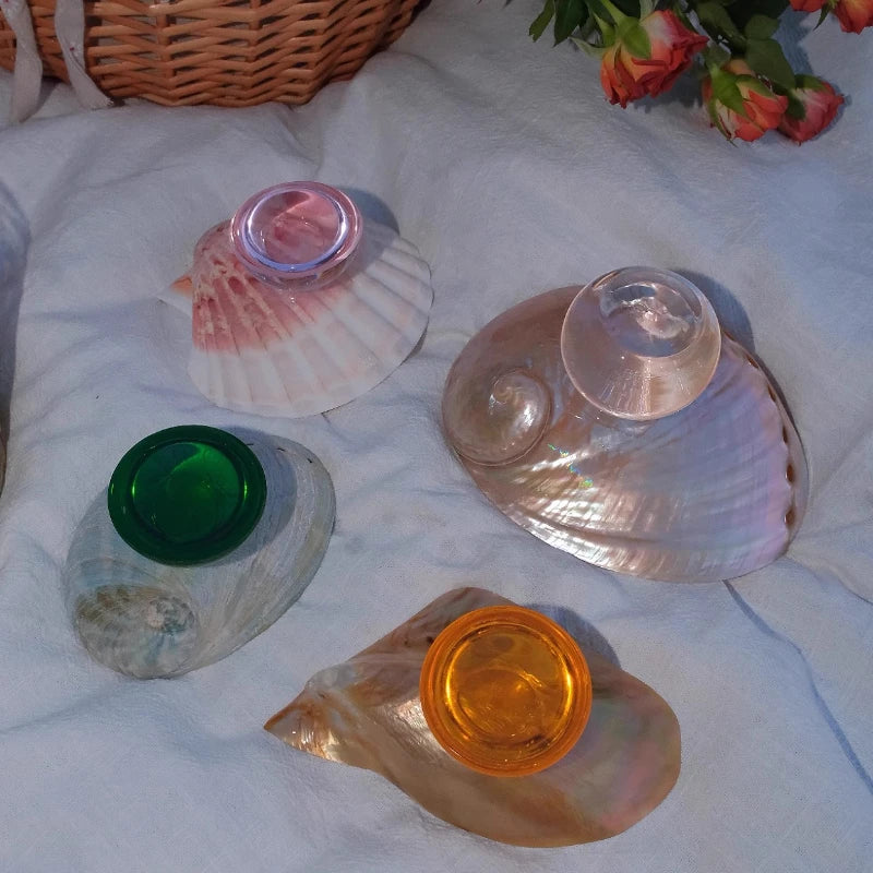 assiettes verre coquillages support fruits bijoux transparents naturels artisanal moderne