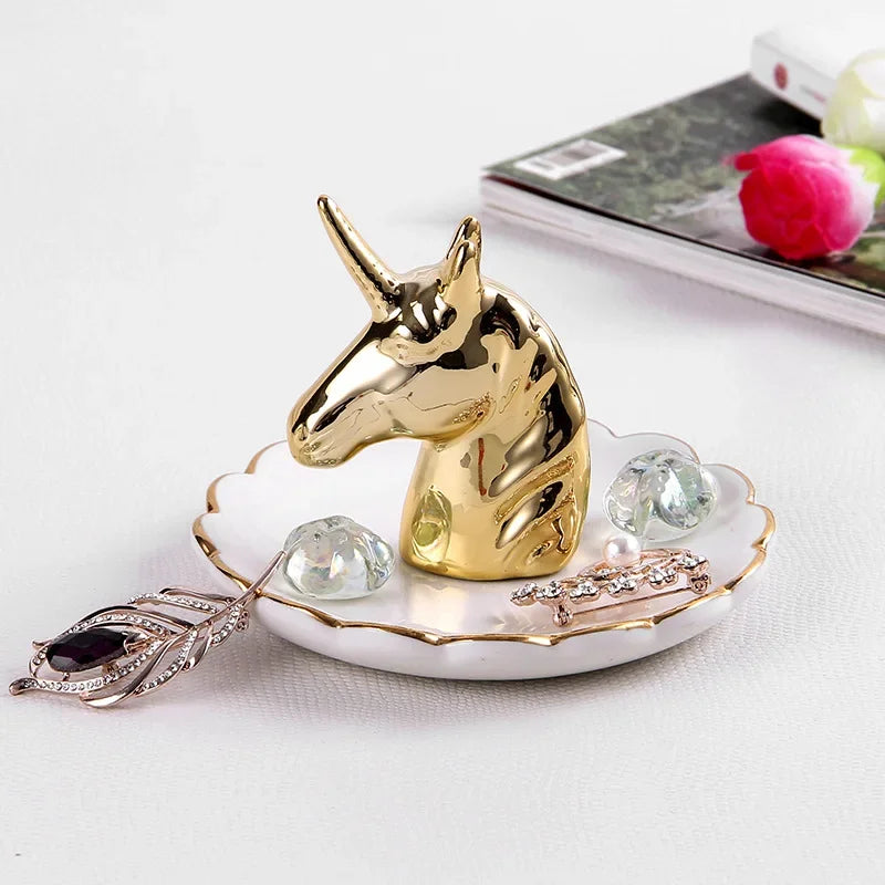 support bijoux moderne lapin or animal décoratif anneaux pendentifs rangement céramique email