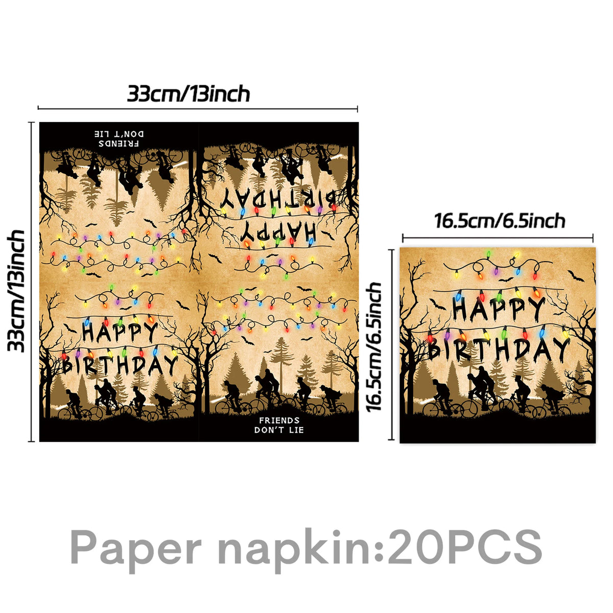 décoration fête anniversaire silhouettes cyclistes arbre guirlande lumineuse happy birthday friends don't lie nappe