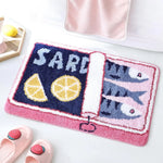 tapis bain moderne fruits poissons antidérapant polyester bleu orange blanc