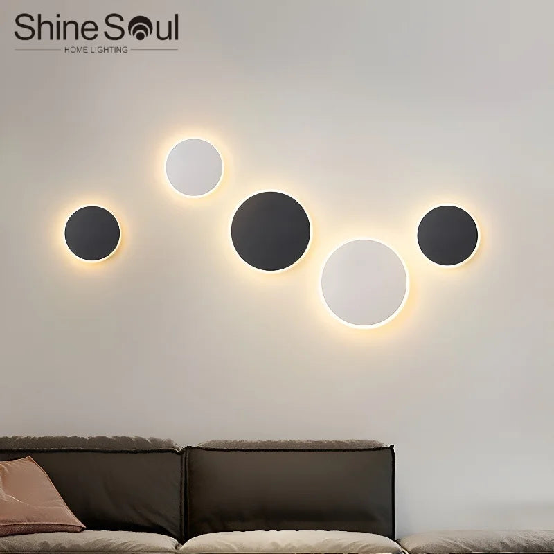 applique murale moderne led noir blanc éclairage circulaire minimaliste fixée mur tactile sans interrupteur