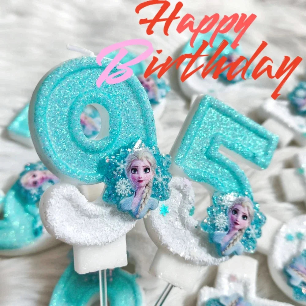 bougies anniversaire forme chiffres frozen elsa glitter bleu blanc decorative thème