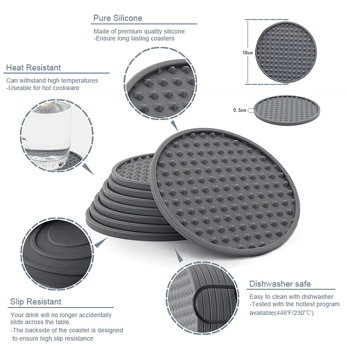 coasters acrylique noirs bleu marine modernes texture points 10cm 5cm pack pièces rangement