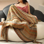 couverture multicolore zigzag ethnique portable anti boulochage acrylique polyester adultes printemps automne voyage maisonhôtel