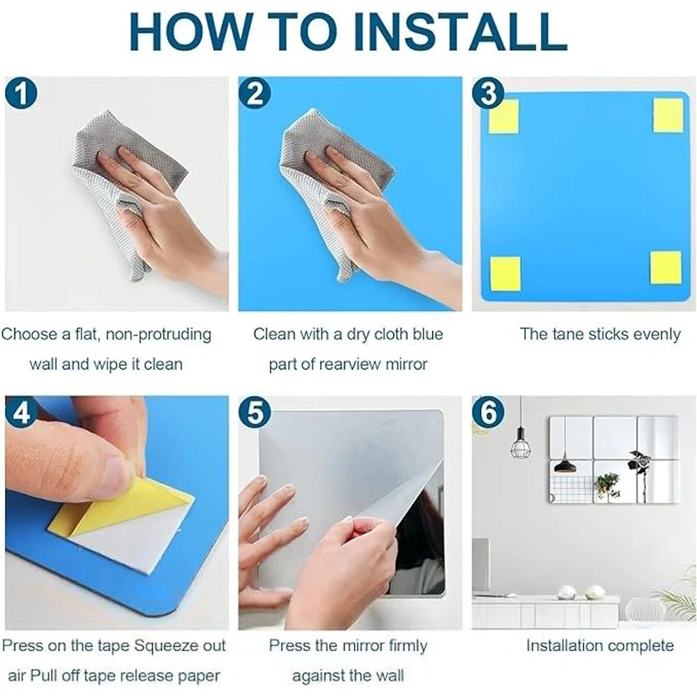 miroir adhésif moderne carré blanc 3d acrylique décoration mur papier adhésif guide