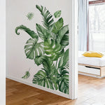 sticker mural moderne feuilles tropicales grandes tailles décoration maison autocollant vert blanc 3d removable