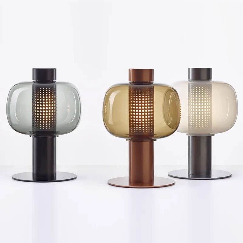 lampe table moderne ambre gris perforations circulaires transparente led 11w 15w chambre salon