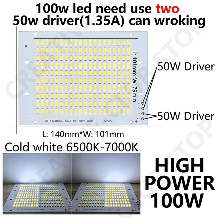 Panneau LED 100W blanc lumineux 15000LM matrice diodes modernes 140x101mm