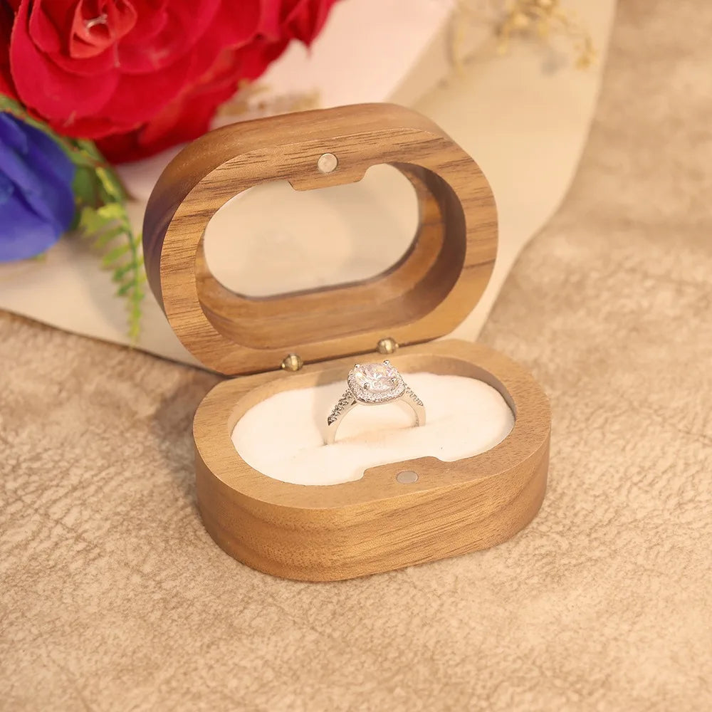 boîte bois rangement bague mariage fiançailles classique or argent clips étui transporte bijoux