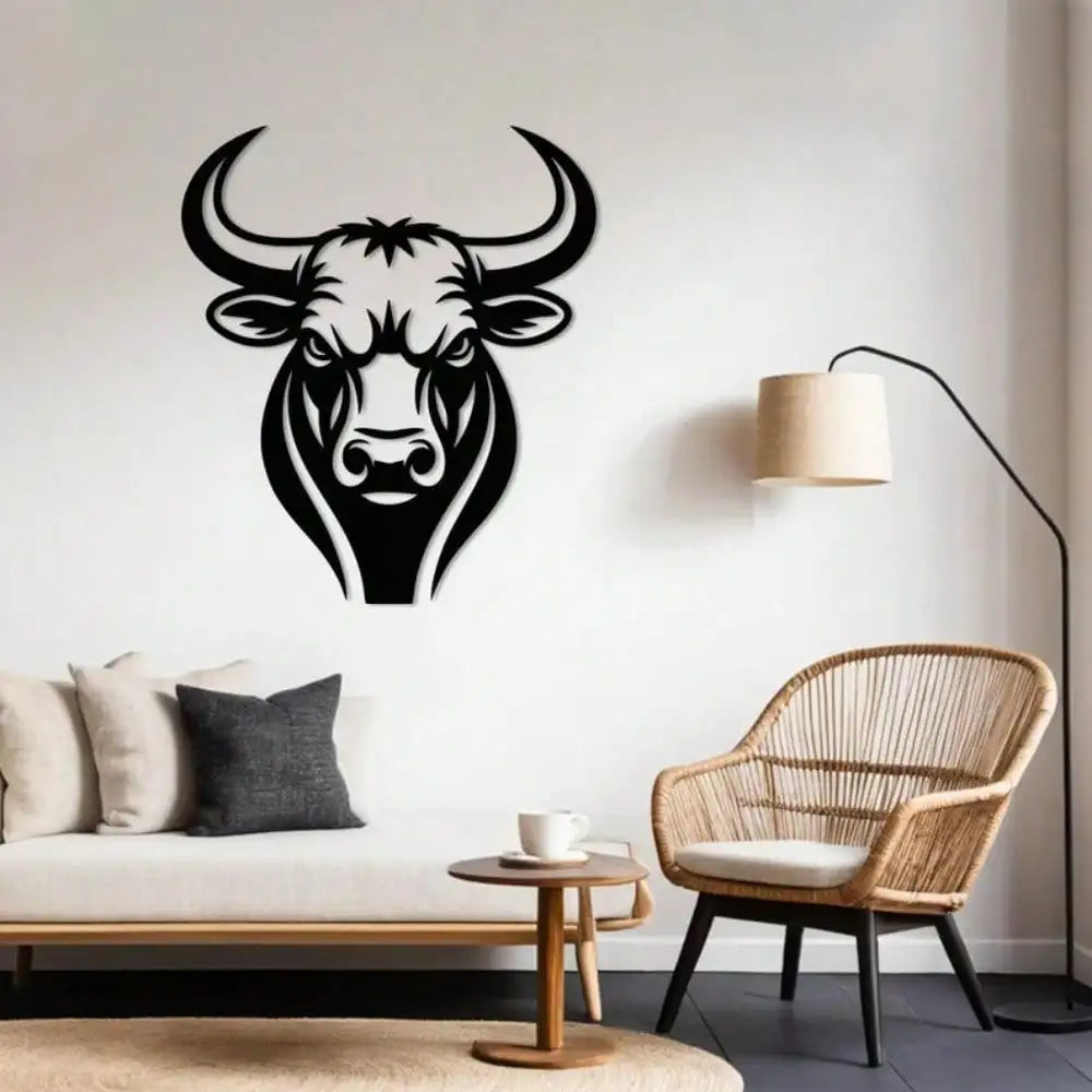 décoration murale tête taureau noir silhouette moderne minimaliste adhésif mur facile