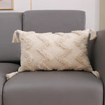coussin carré géométrique blanc boho chic franges opaques décoration maison voiture