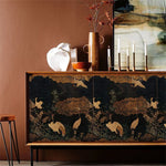 papier peint vinyle autocollant opaque noir beige dore oriental arbres nuages autocollant impermieux