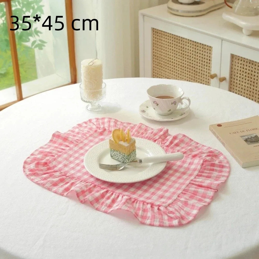 serviettes table classiques coton blanc vert rose jaune beige ruban fini bord rond dimension