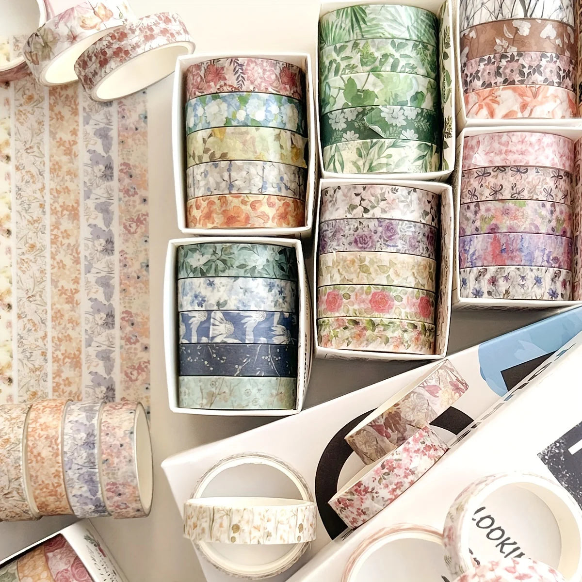 ruban adhésif décoratif washi floral motif fleurs papillons vintage scrapbooking loisirs créatifs