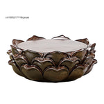 support bois marron artisanal bougie décoration pétales fleur main sculpté maison